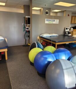 Patient exercise area featuring balance balls.
